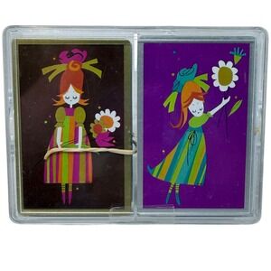 Congress Playing Cards Vintage 2 Decks Purple Brown Flower Girl Good MCM